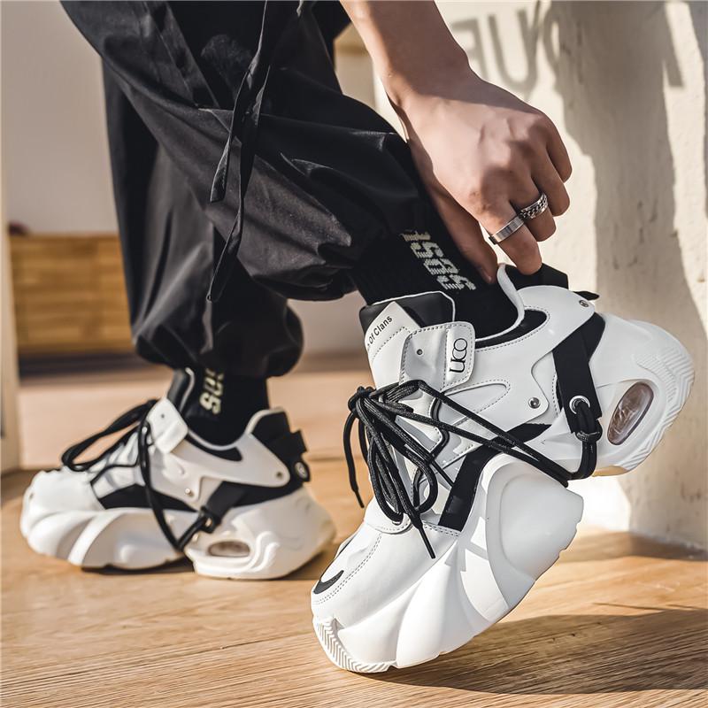 Fashion Designer Men's White Platform Sneakers Fashion Height Increasing Sneakers Men Hip Hop Streetwear Shoes Casual Chunky Shoes Male