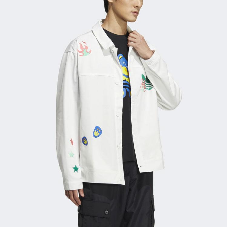 Adidas Originals SS22 Logo Cartoon Print Long Sleeve Sports Jacket Unisex Outerwear White HP0116