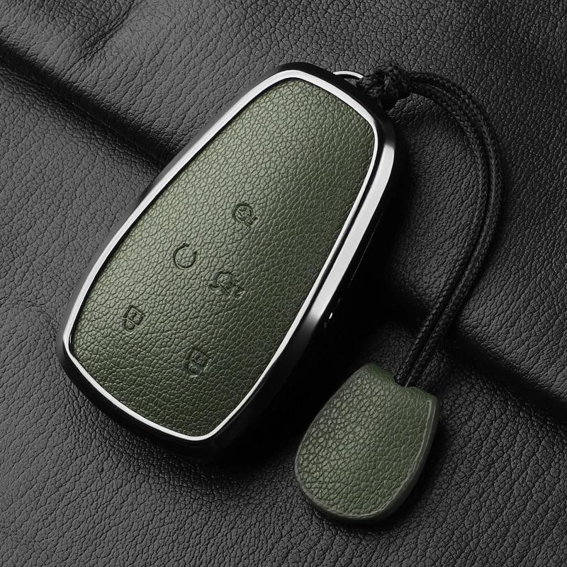Aluminum Alloy Goatskin Car Key Case Cover For Changan Eado Unit Cs35Plus Cs55Plus Cs75Plus Car Key Protection Shell Accessories