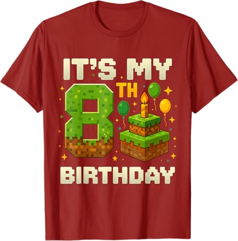 Birthday Boy Its My 8th Birthday Gamer Pixel Boy Kid TShirt Fashion 8 Years Old Clothes Level 8 Unlocked Video Game Saying Tee S