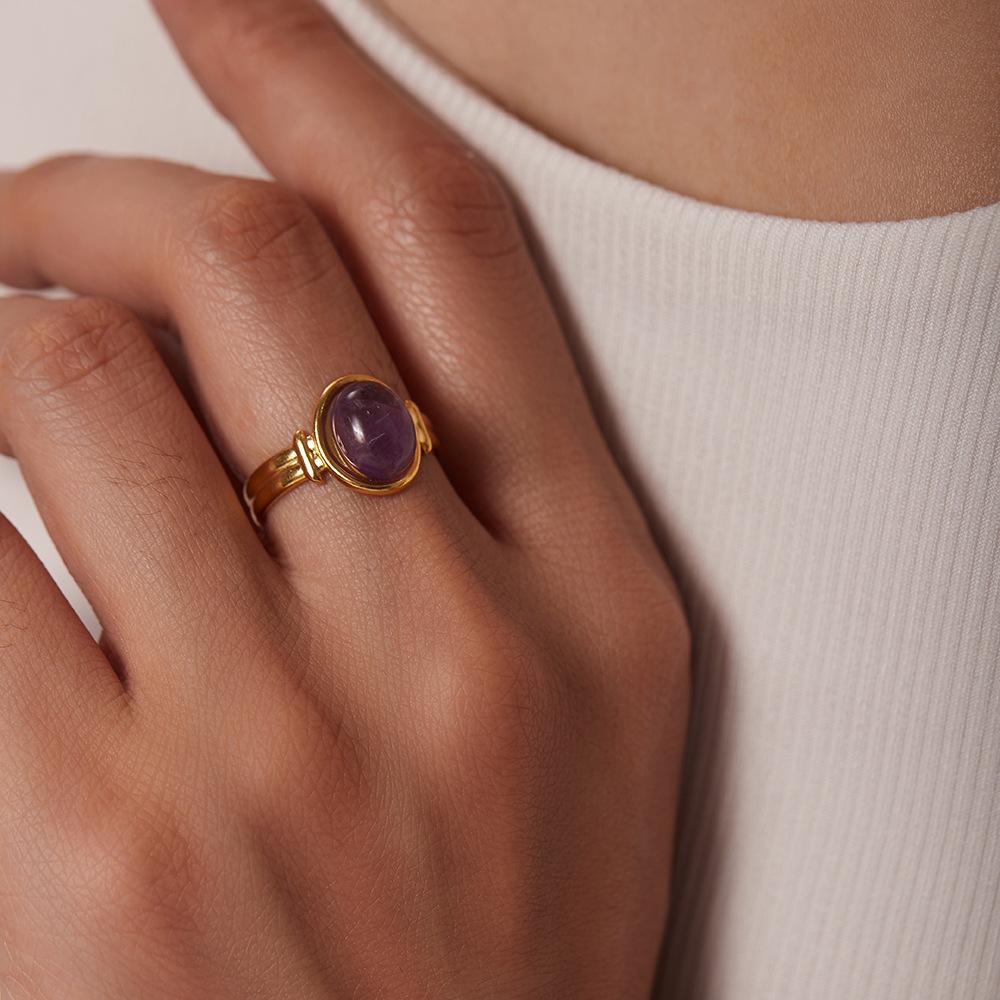 Europäischer und amerikanischer INS Internet-Star gleicher Ring 18K Gold ovaler Tigerauge/grüner/violetter Halbedelstein offener Ring