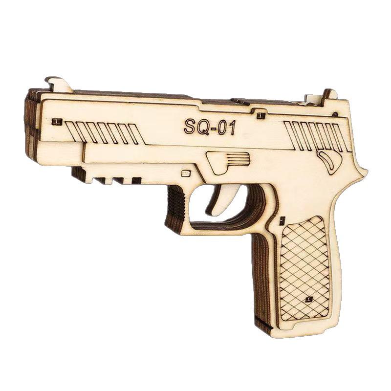 3D Wooden Mauser Pistol Jigsaw Puzzle Model: Rubber Band Launcher - Educational Toy for Boys