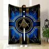 Geometric Symbols with Gold Accents On a Blue Textured Background. for All Seasons Blanket Lunch Break Throw Gift