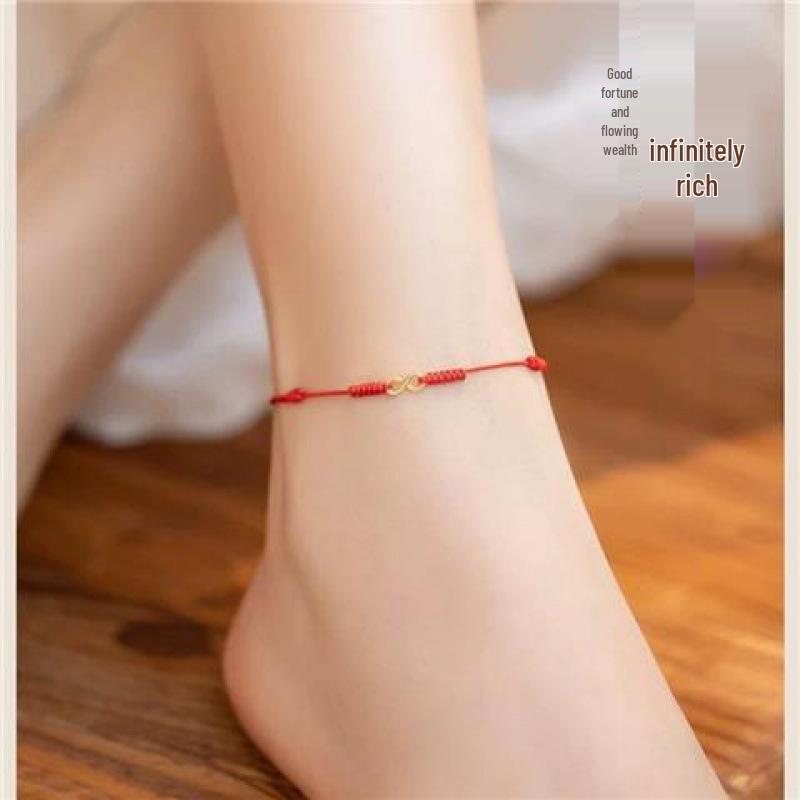 Year of the Rat Red String Anklet: Infinite Money Design, Hand-Woven Couples' Gift