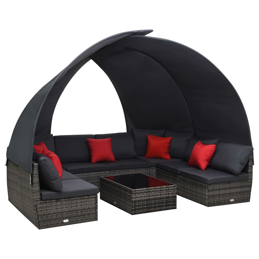9-teiliges Gartenlounge-Set mit Sonnendach Poly-Rattan Anthrazit