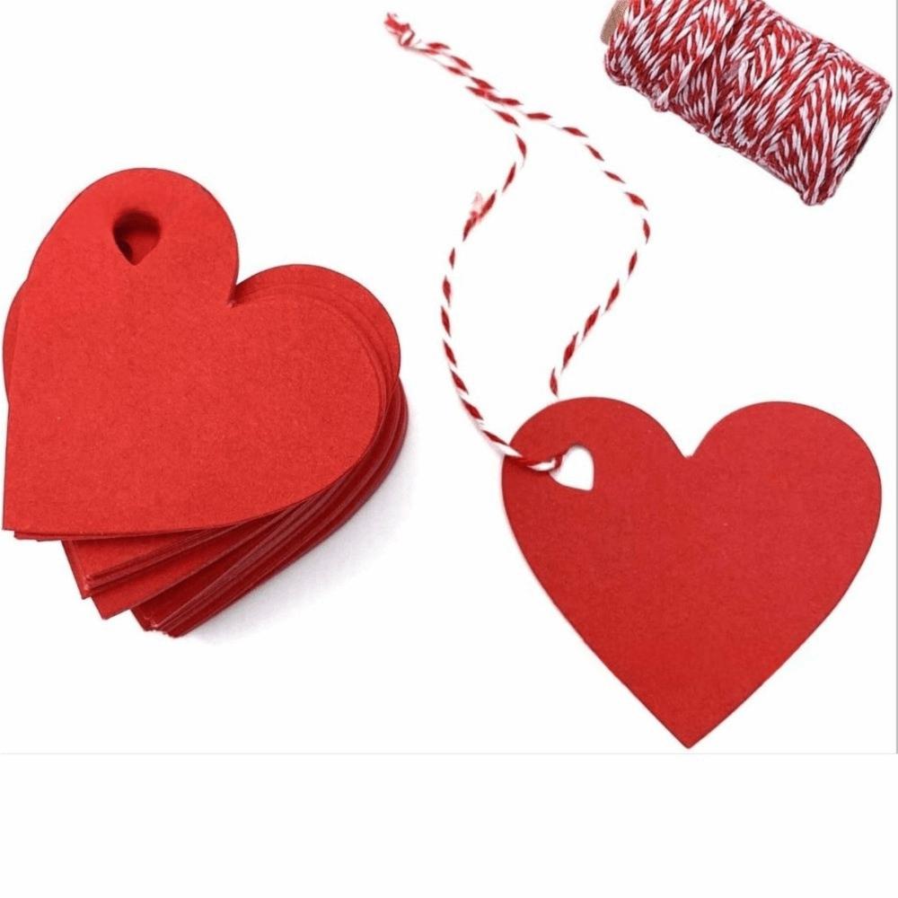 100pcs DIY Valentine's Day Tags Heart Shape Blank Red Pink Paper Heart Shaped Cards Hanging Decoration Gift Labels