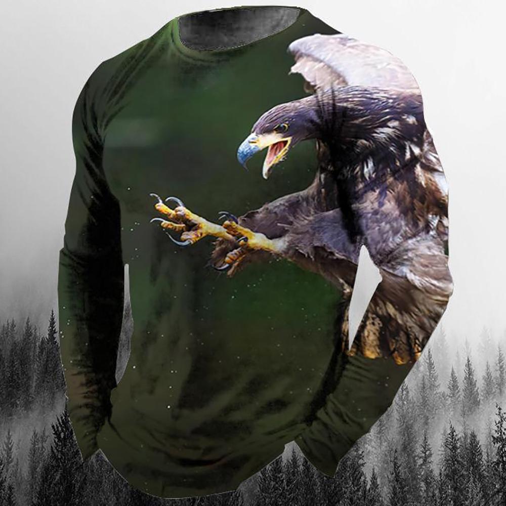 Men's Eagle Graphic Print Casual Long Sleeve T-Shirts Autumn Streetwear 3D Animal Print Hip Hop Tops