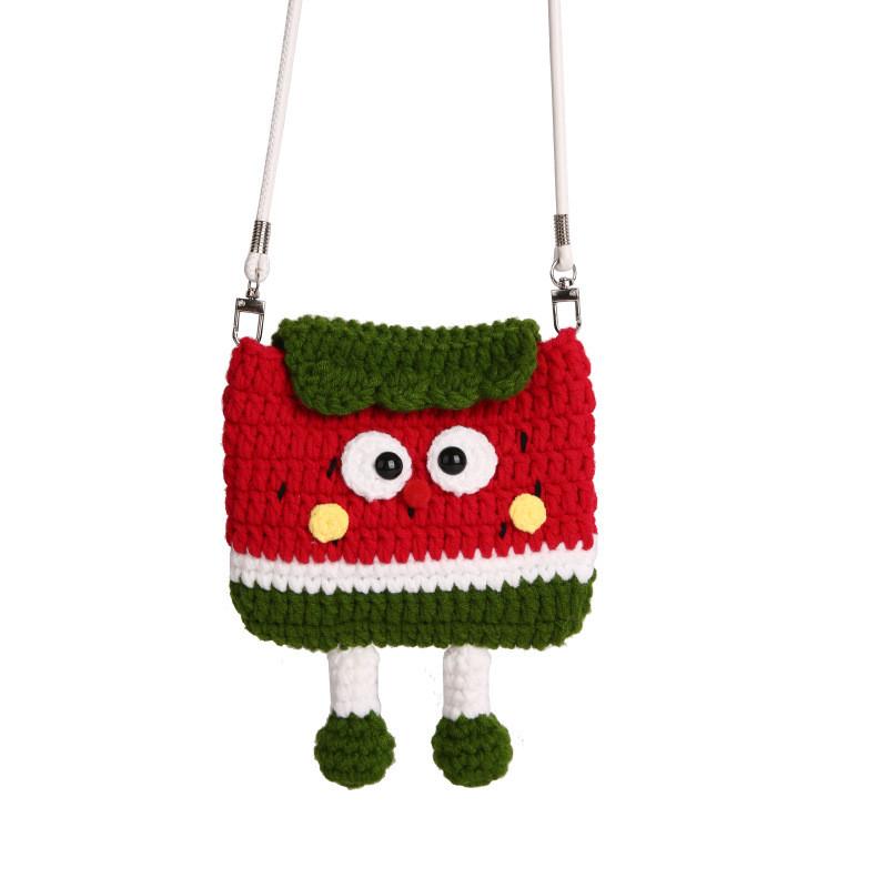 Cute Watermelon Woven Handbag With Magnetic Closure For Daily Use