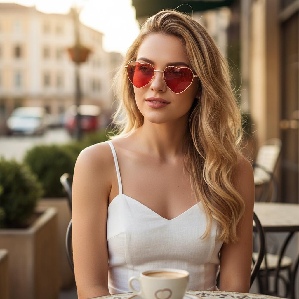 Gafas Vintage de Moda con Protección UV400 Gafas con Forma de Corazón Gafas de Sol de Corazón para Mujer Gafas