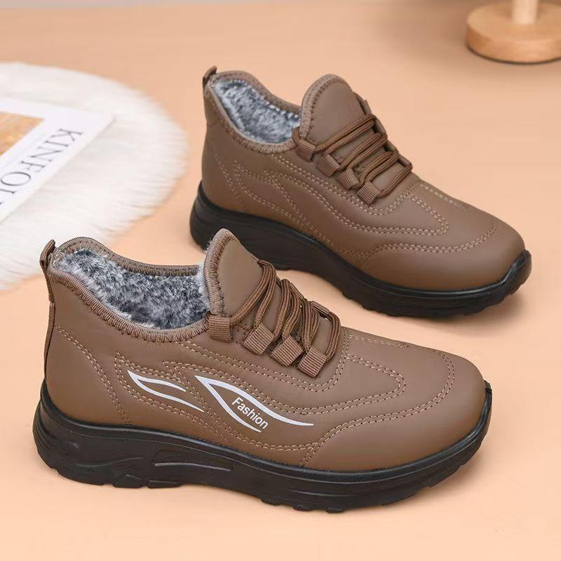 Women Winter New Low Top Lace Up Cotton Shoes Round Toe Waterproof Non Slip Soft Sole Plush Keep Warm Casual Sports Shoes