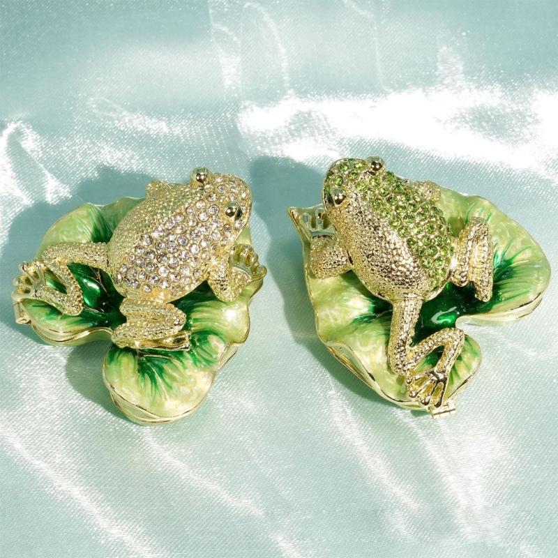 Animal Jewelry Holder with Lid, Metal Leaf Figure for Earring Storage, Dresser Display, Desk Accent, Small Item Case