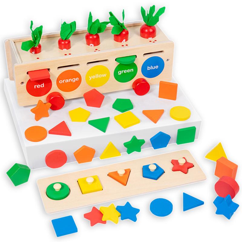 Baby Wooden Montessori Box Sensory Toys Color Shape Sorting Matching Games Winder Object Permanence Activities Educational Toys