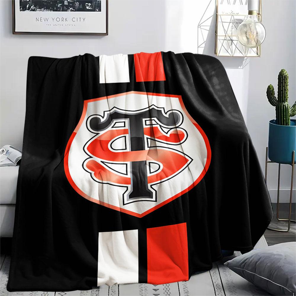 1PC Stade Toulousain Patterned Flannel Blanket Suitable For All Seasons for Home Decor Warmth and Comfort Gifts Holiday Present