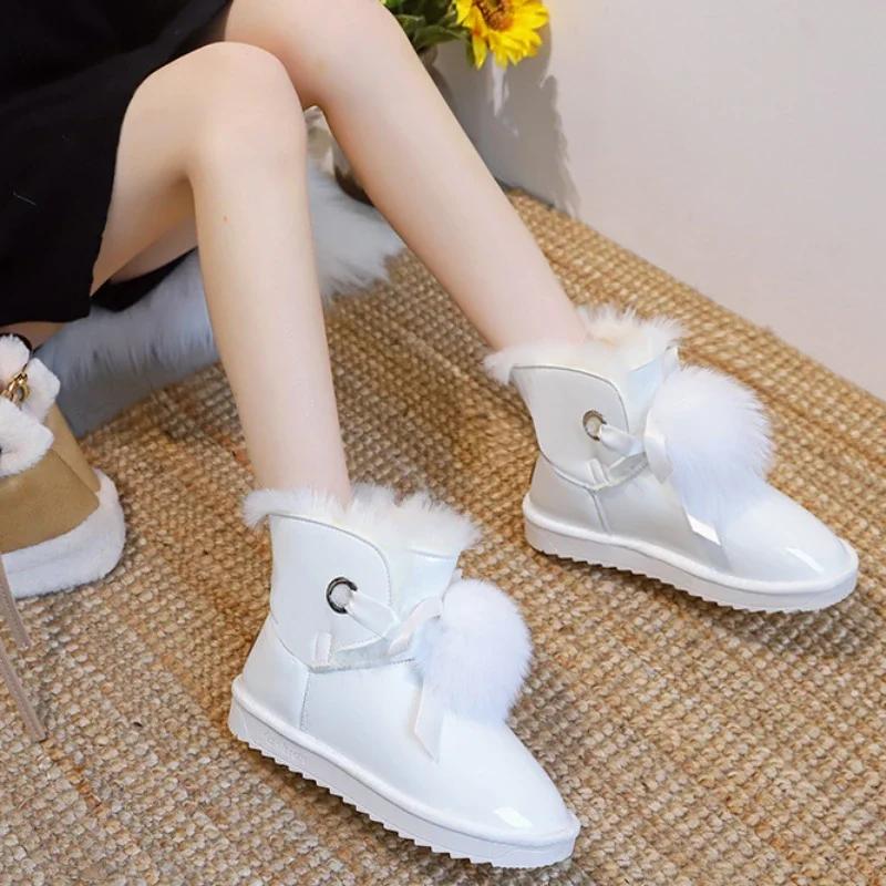 Fashion Women's Booties Snow Boots Winter 2024 Elegant With Low Heels Ankle Shoes for Woman Novelty Footwear Pu High Quality Anti Slip