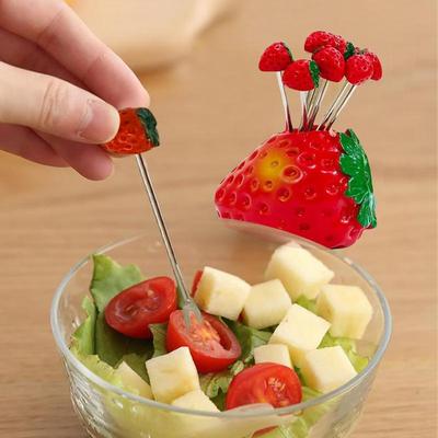 Tiny Forks For Appetizers Fruit Dessert Forks Heart Strawberry Shape 10 Pieces Reusable Picks Kitchen Utensils Set With Storage