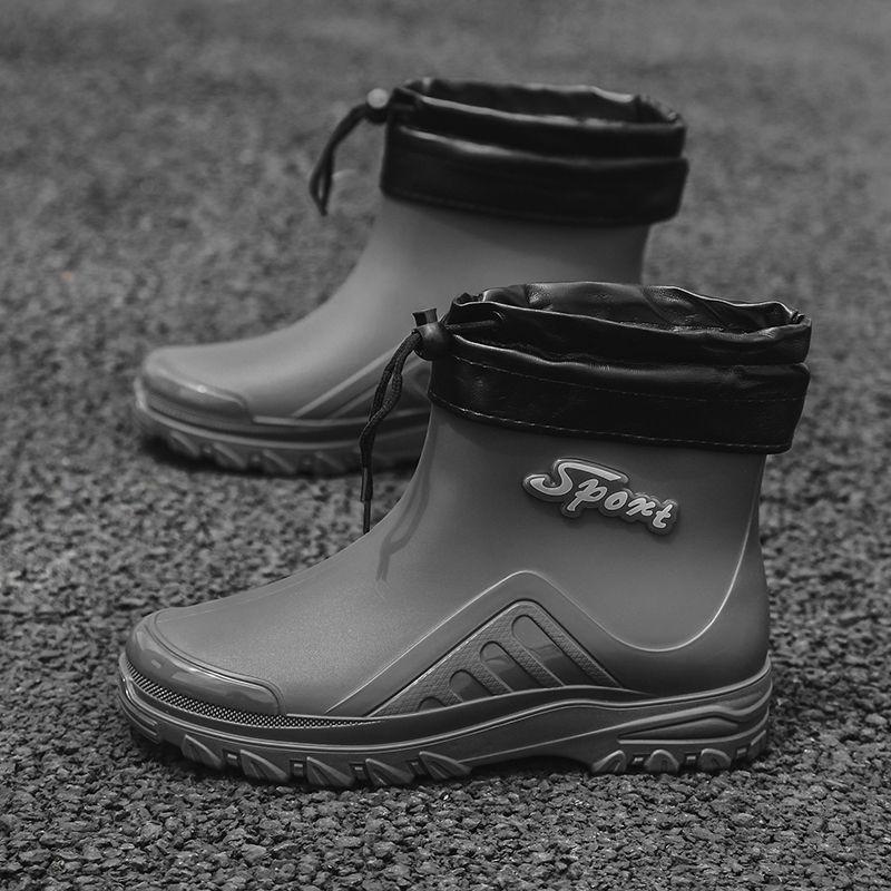 Rain shoes men's fashion short tube non-slip waterproof shoes rubber shoes car wash site wear-resistant water boots velvet warm