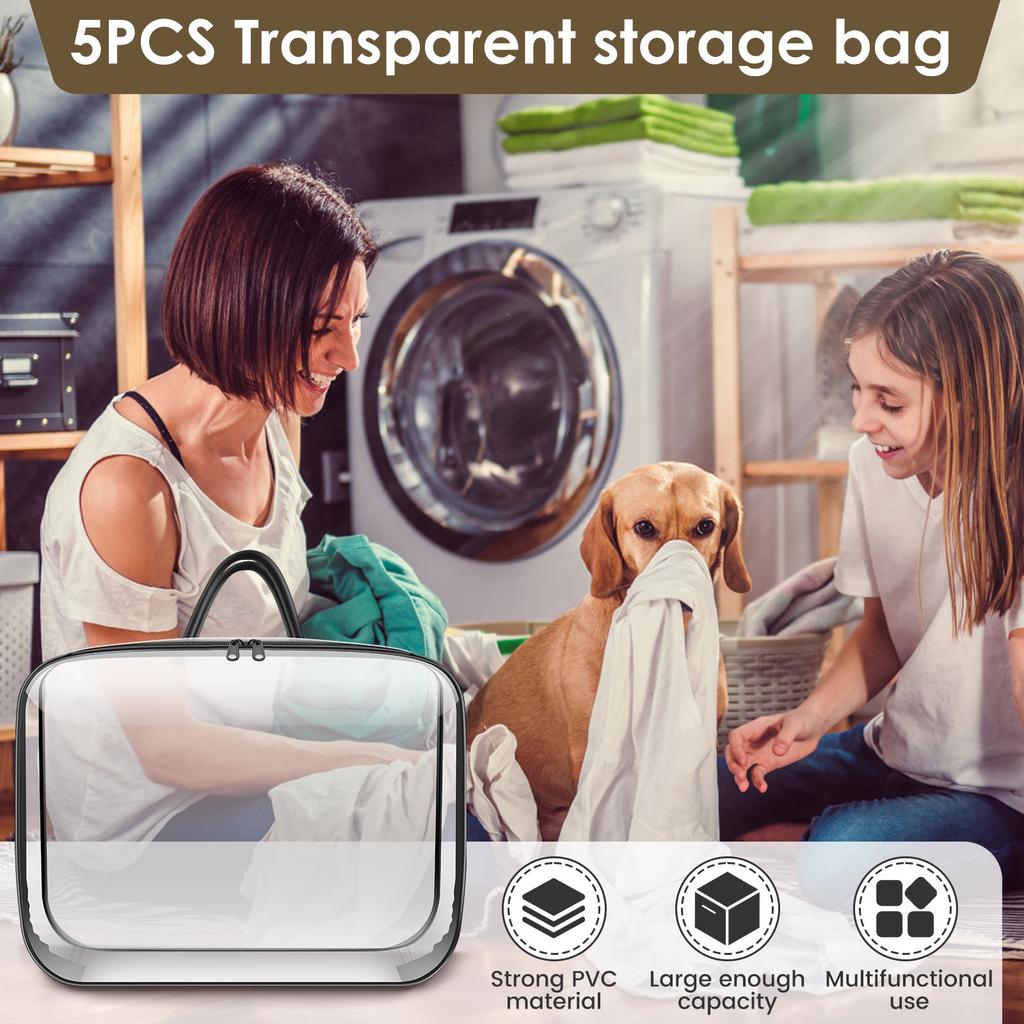 5Pcs Large Toy Storage Bags Reusable Clear PVC Yarn Storage Bag with Handle and Zipper Travel Waterproof Storage Organizer Bags