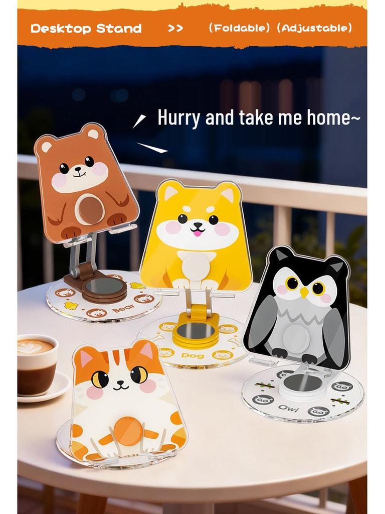 Cartoon Animal Acrylic Rotating Phone & Tablet Stand: Multi-functional, Portable & Desktop-Friendly