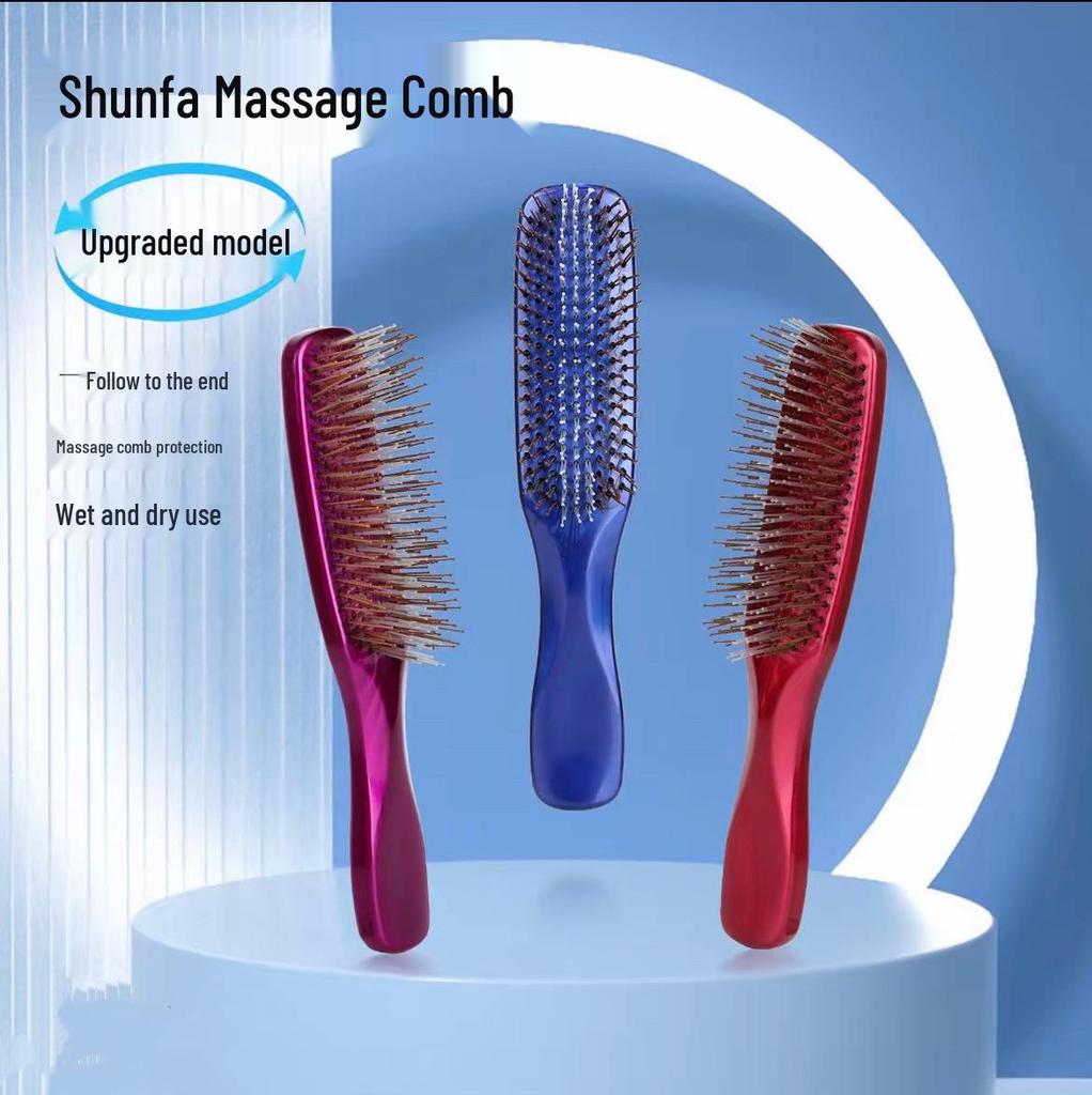 Dual-Use Fluffy Styling & Detangling Comb with Soft Fine Needles and Massage Feature