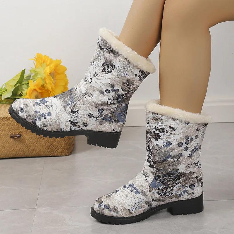 Sniego batai Moteriški batai Nauji laisvalaikio medvilniniai batai retro spausdinimu šilti pliušiniai batai madingi platforminiai batai Botas De Mujer 2024 Winte