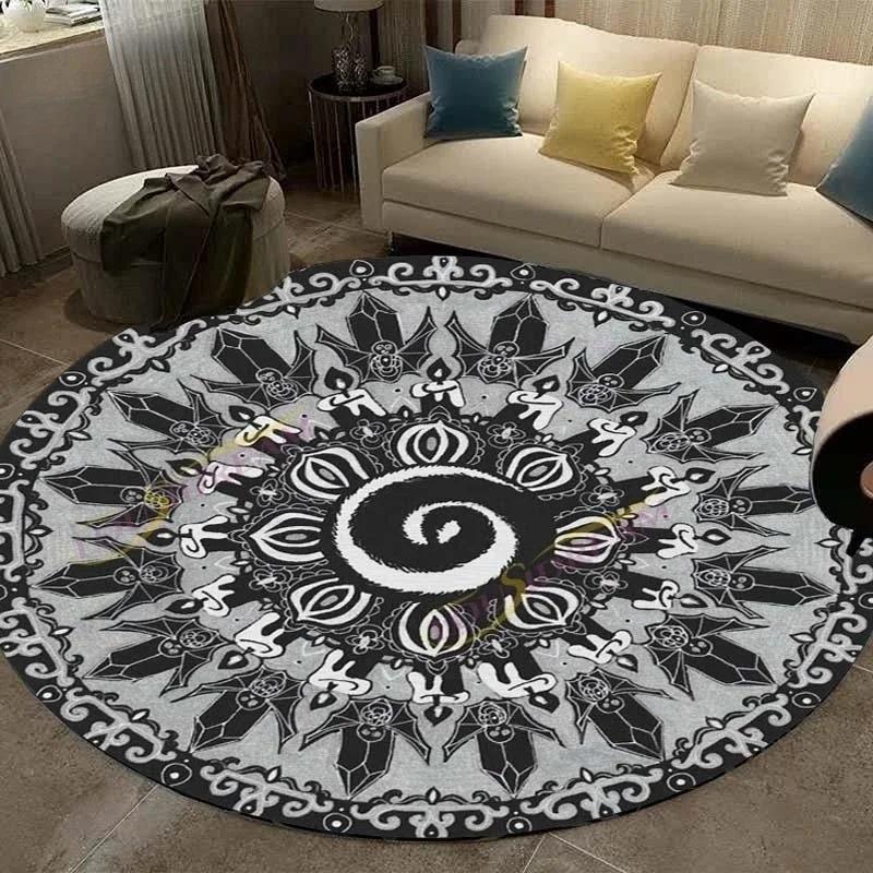 Round Carpet Retro Mandala Geometric Flower Pattern Rug Living Room Bedroom Cloak Non Slip Mat Home Decoration