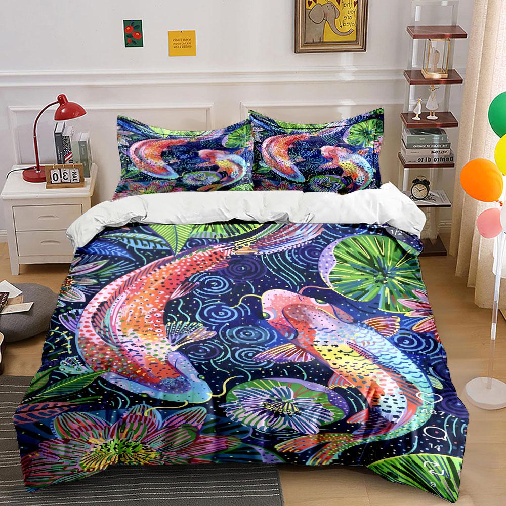Colorful Koi Fish Pattern. Bedding Sets Duvet Cover Sets Duvet Covers Pillowcases(1 * Duvet Cover 2 * Pillowcases, Without Duvet Insert)