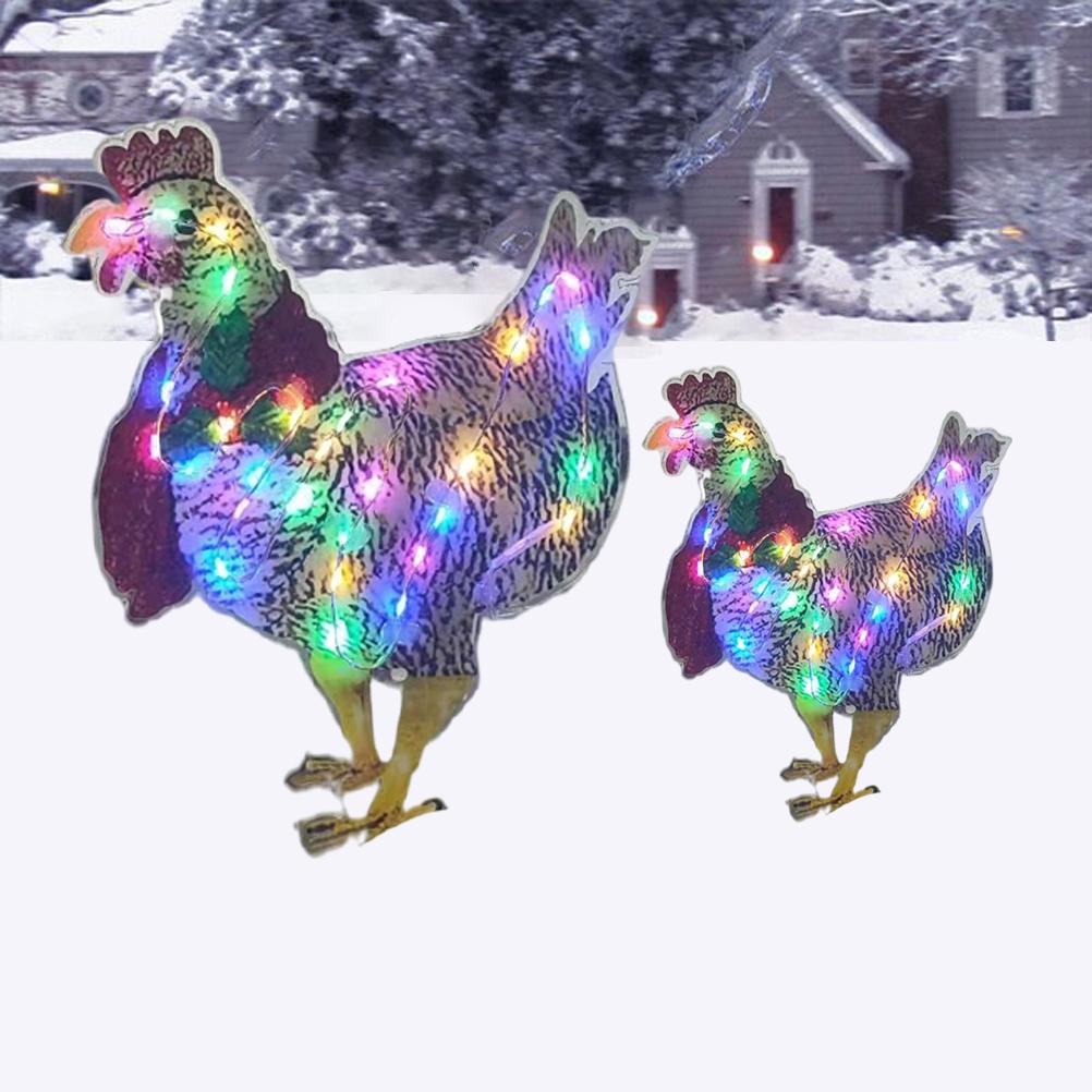 Chicken with Scarf Decor Lights Flat Garden Sculpture Chicken Ornaments for Lawn Yard Holiday