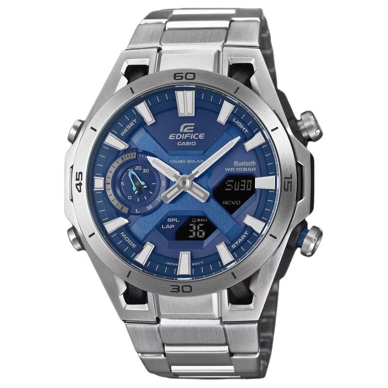 Casio EDIFICE Mode 100 Meter Vattentät Solcellskvarts Stålarmband Herrklocka Blå urtavla ECB-2300D-2A