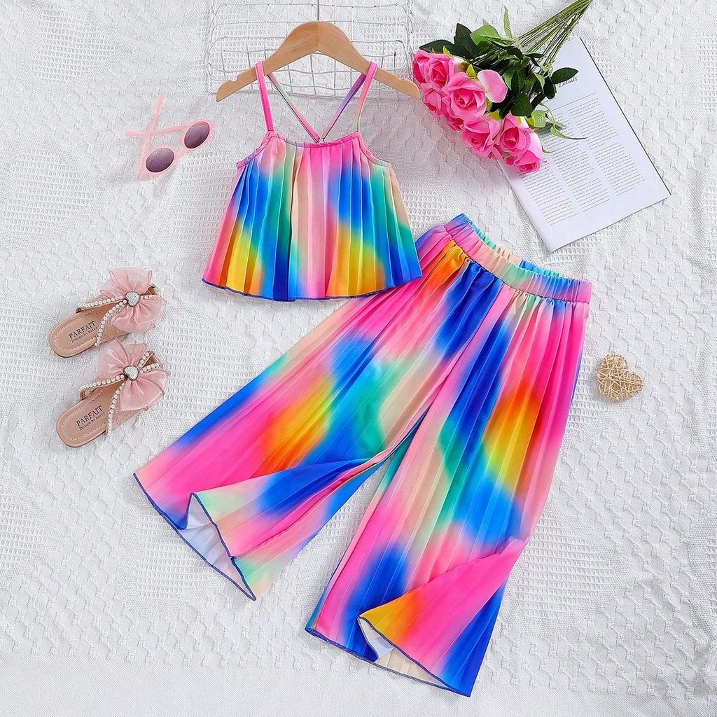 2026 Summer New Style Enters E-commerce Sweet and Fresh Girls Suspender Pleated Pants Two-piece Suit