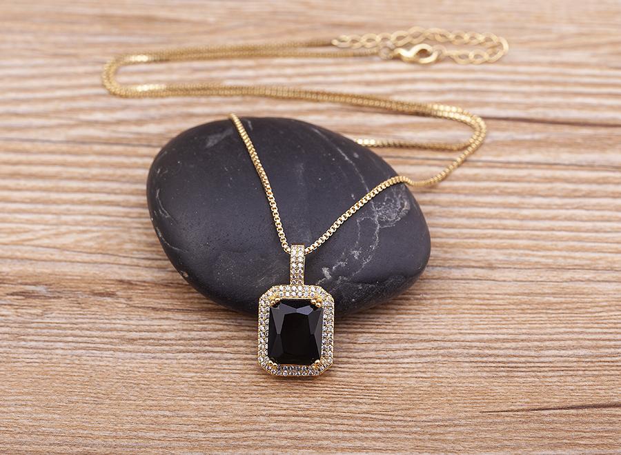 Nidin Top Quality Austrian Crystal Geometric Rectangle Pendant Necklaces For Women 5 Colors Stone Zircon Party Wedding Jewelry