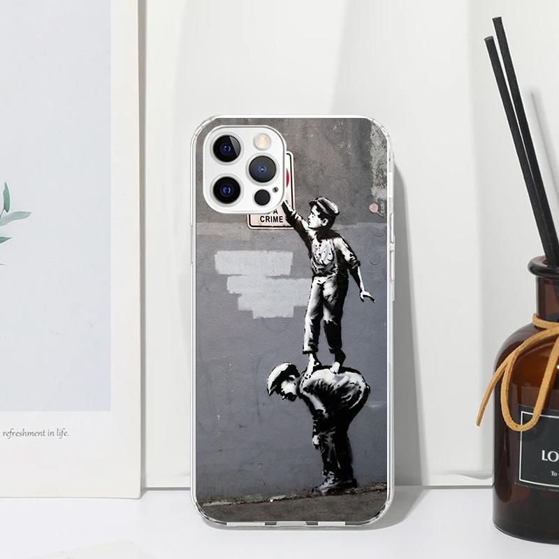 Street Art Banksy Graffiti Phone Case For Iphone 17 Air 16 15 Plus 16E 14 Pro Max 13 Mini 12 11 7 8 SE Fundas Soft Back Cover 17