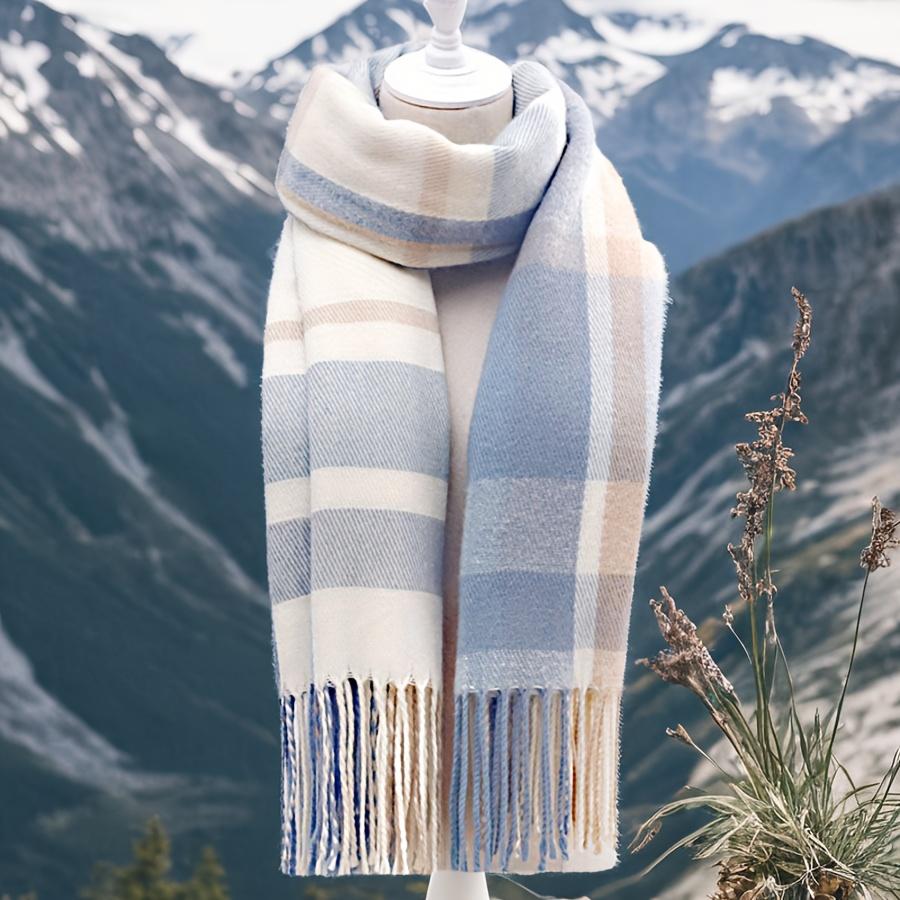 

1pc Women S New Autumn And Winter Fresh Elegant Faux Cashmere Plaid Fringe Scarf, Stylish And Versatile Warm Neck Wrap.