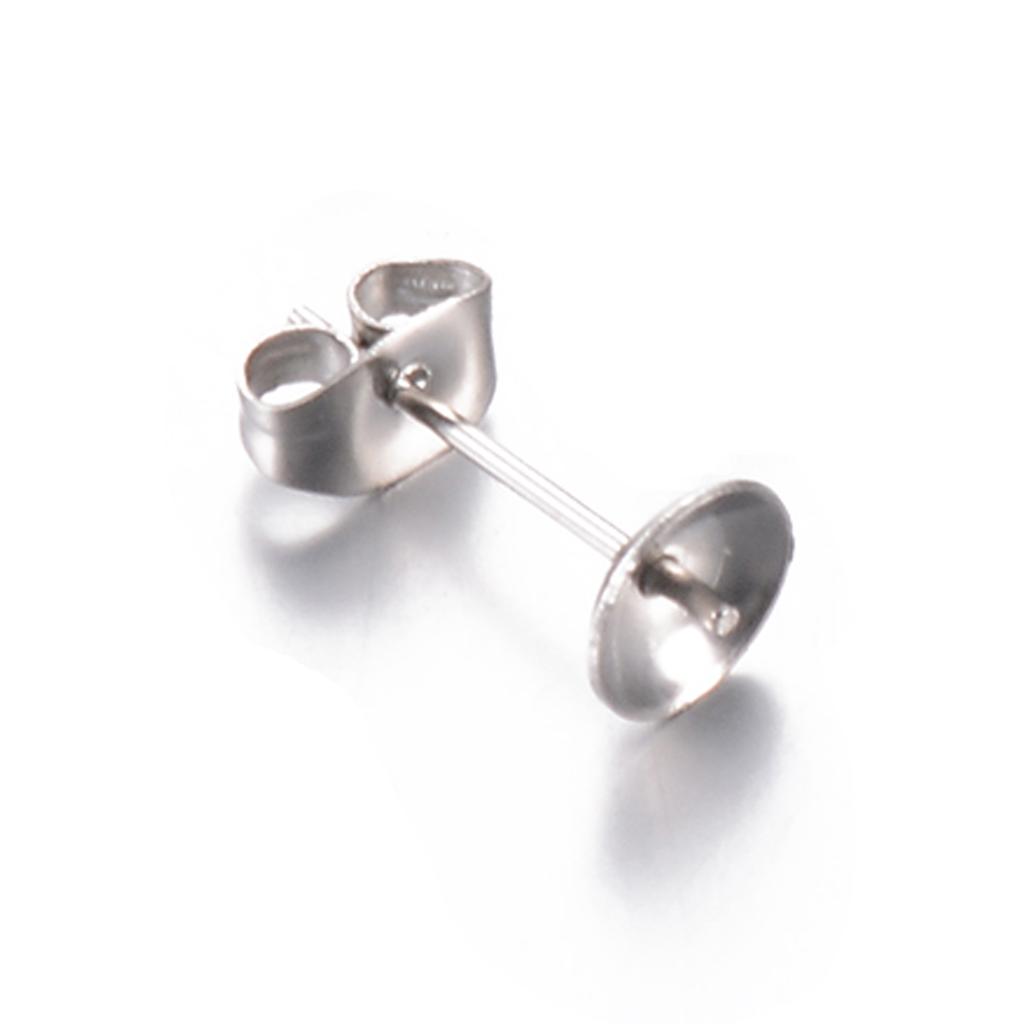 Wholesale 50pcs/lot Stainless Steel Blank Post Earring Studs Pins Base 3/4/5/6mm Ear For Half Hole Pearl Bead DIY Jewelry