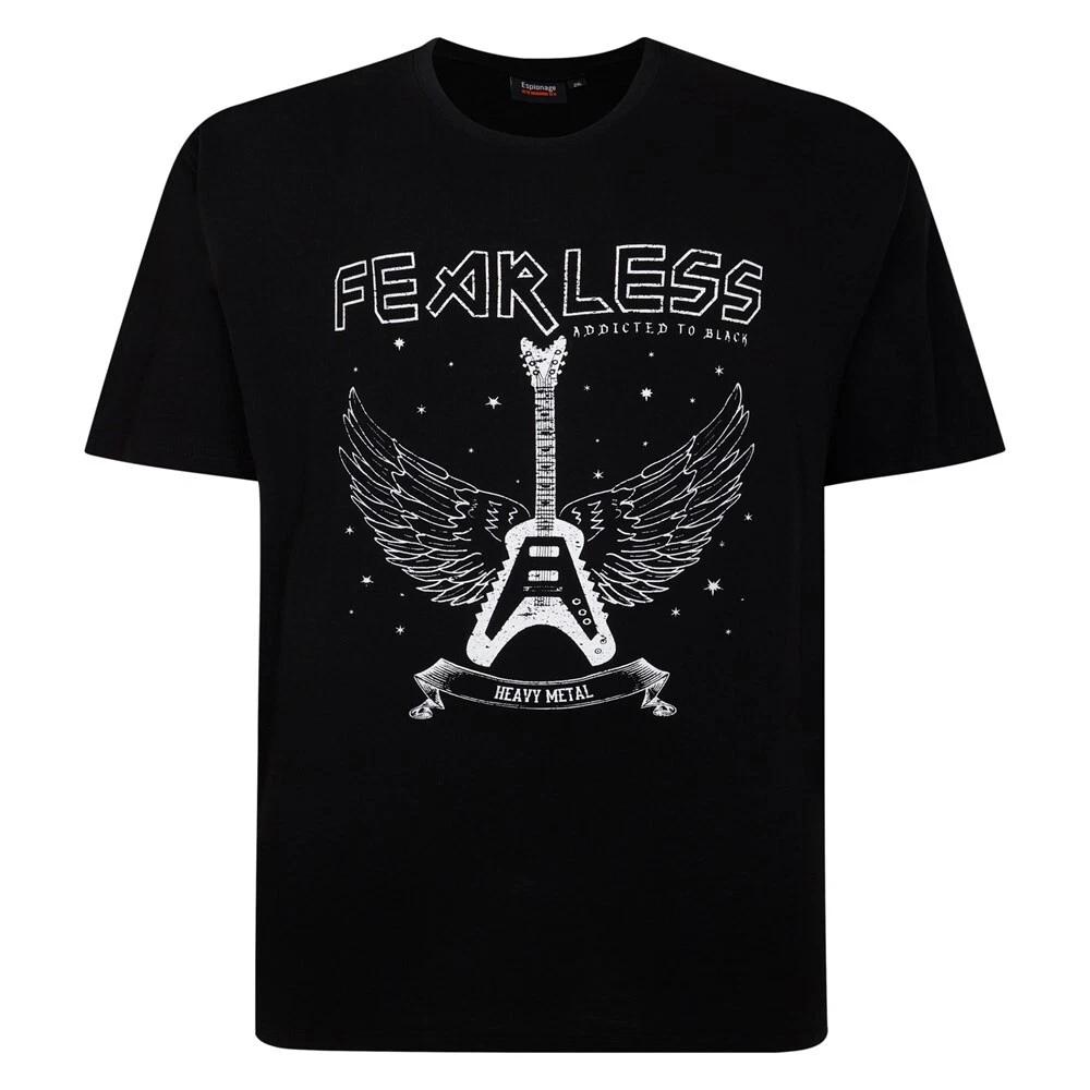 

Men Fearless Guitar Graphic T Shirt Heavy Metal Rock Wing Print Vintage Punk Streetwear Cotton Tee 4XL