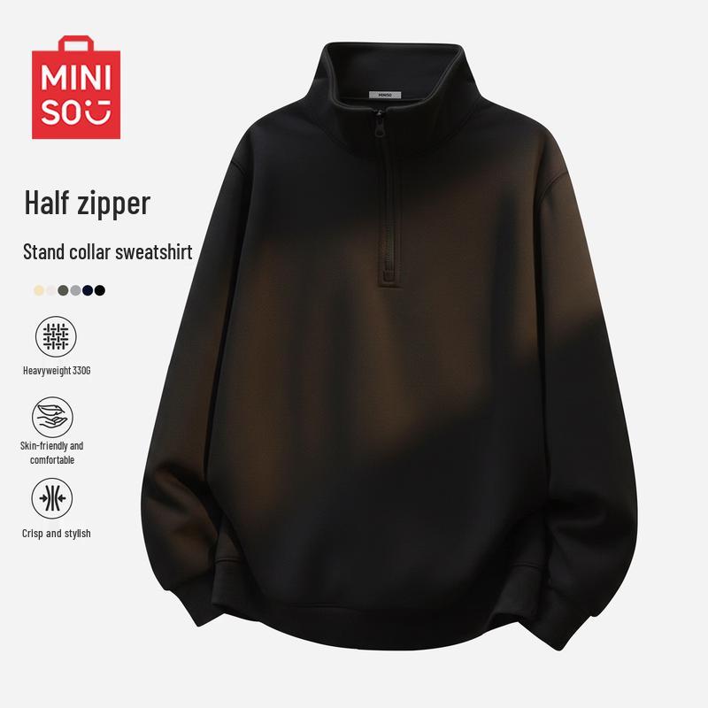 MINISO Men s Loose Fit Stand-Up Collar Half-Zip Sweatshirt XL