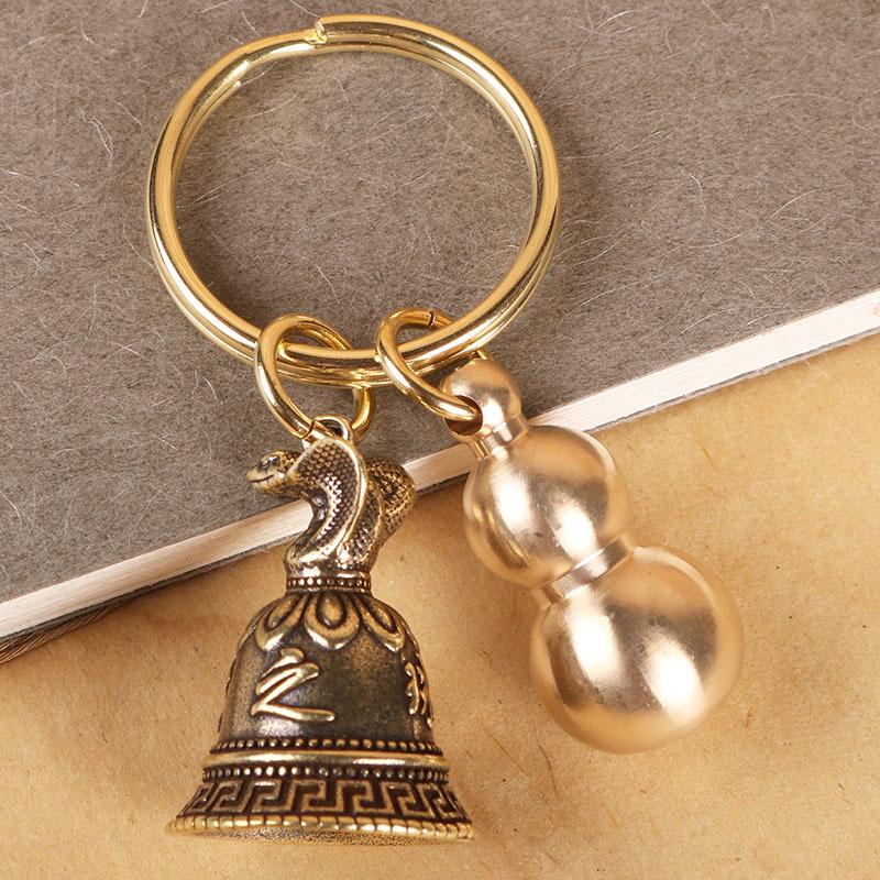 Personalized Zodiac Animal Brass Keychain with Copper Bell Pendant