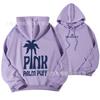 Women's Hooded Long Sleeve Drop Shoulder Pullover Sweatshirt Palm Tree "PINK PALM PUFF" Back Letter Print Casual Hoodie