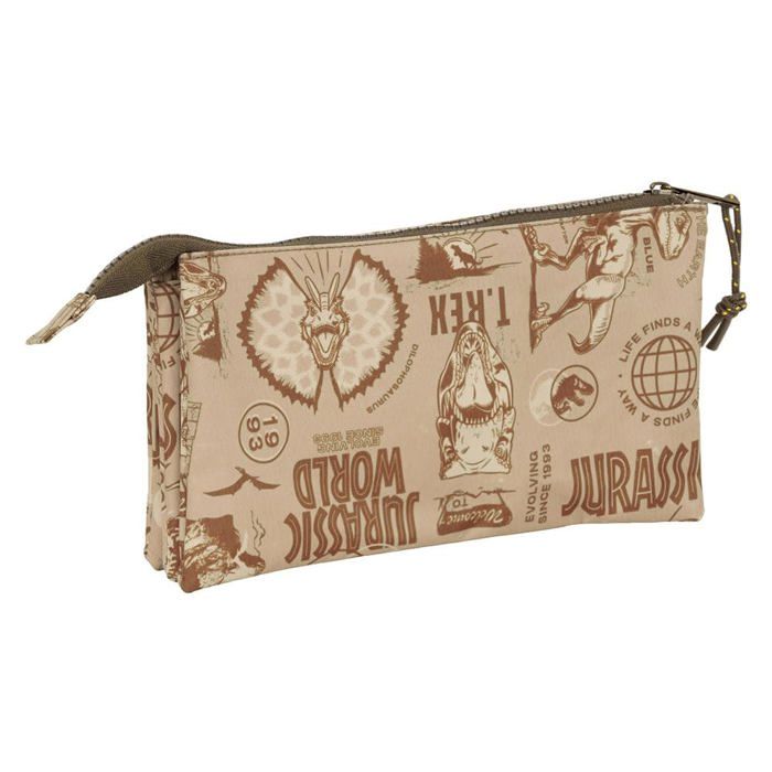 Trousse triple - safta - Jurassic World - Multicolore - Caricature - Marron