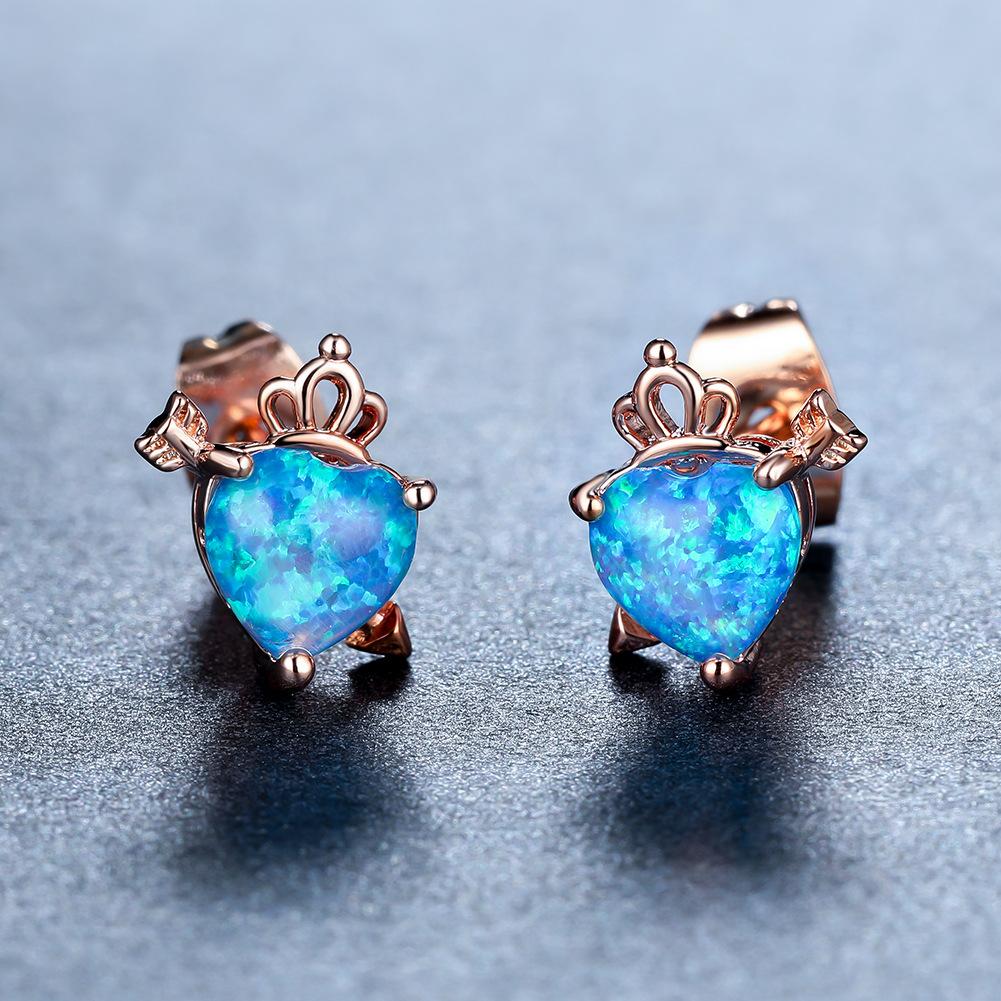 European and American New Rose Gold White Blue Crown Peach Heart Arrow Piercing Womens Versatile Earrings