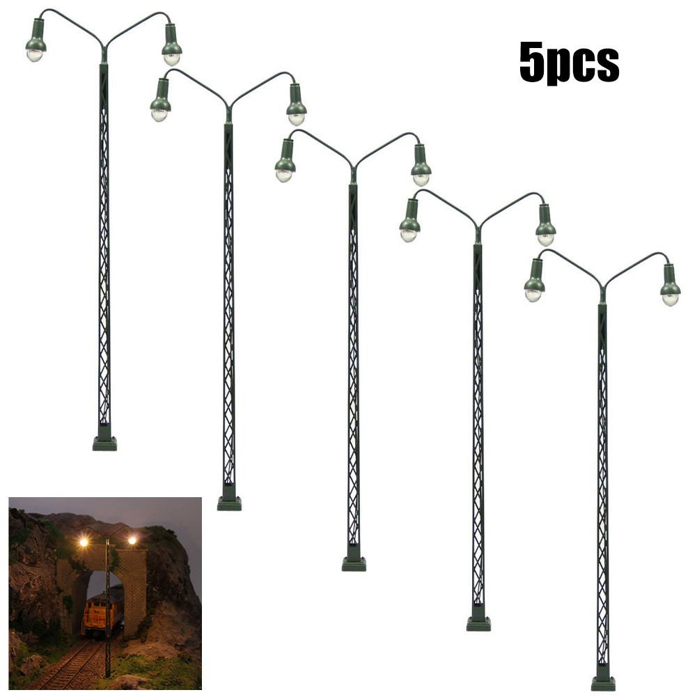 5pcs Model Railway Lamp Lattice Mast Light HO 1:87 Scale LED Street Light Train Layout For Home Garden Decor Craft Miniature