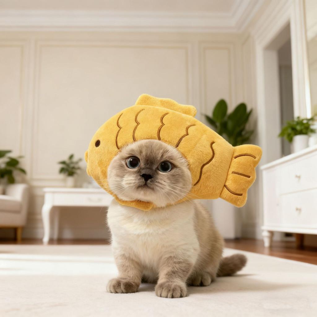 Maltese white goose hood Taiyaki cat hood pet hat small dog cute funny hat