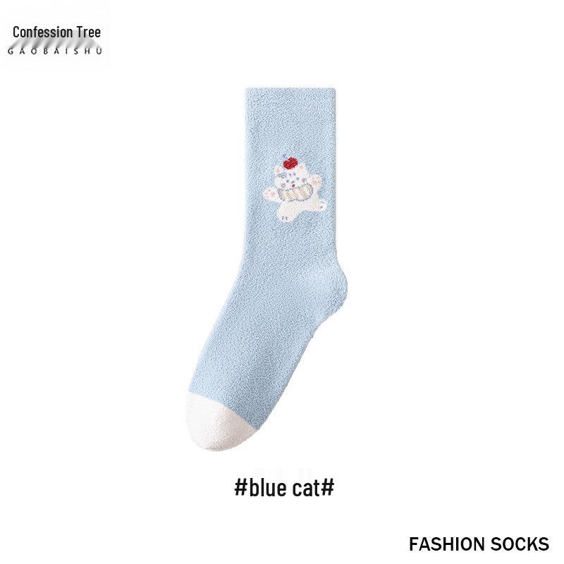 

Новые милые женские носки средней длины с кружевом и флисовой подкладкой с мультяшным рисунком – Толстые, теплые и удобные для осени и зимы One Size