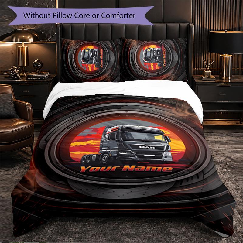 Set Biancheria da Letto Personalizzato con Testo Nome Camion MAN, 1 Copripiumino & 2 Federe Regalo Personalizzato per Camera da Letto