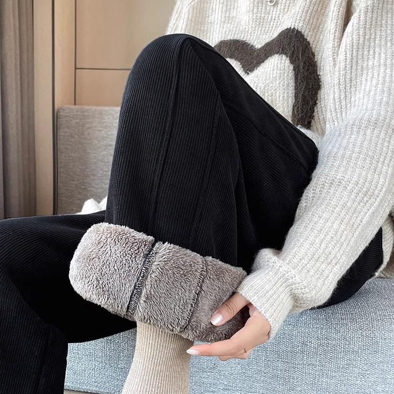 Plus-Size Chenille Velvet Pear-Shaped Wide-Leg Winter Pants – Thick Warm Straight-Leg Cotton with Imitation Lamb Wool