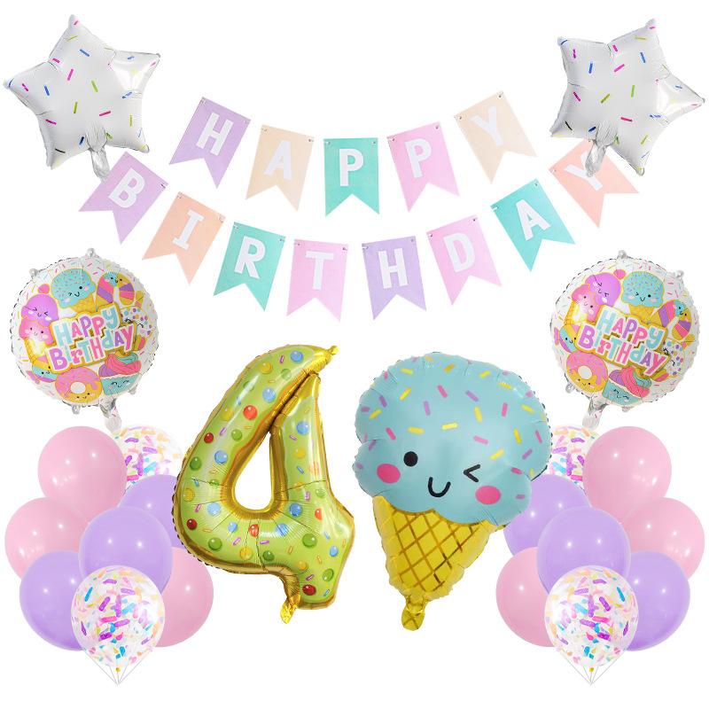 Ice Cream Balloon Set Digital Macaron La Flag Dessert Cake Children's Birthday Arrangement Party Decoration