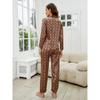 Letter Print Satin Sleep Set Long Sleeve Tops + Trousers Casual & Cute Pajamas Women's Loungewear & Sleepwear