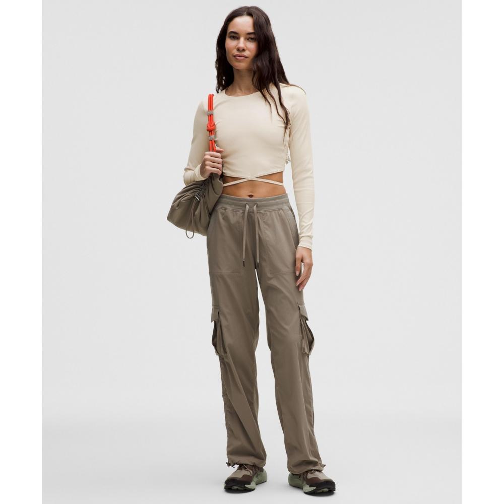 Lululemon Logo Charm Ribbed Waist Tie Long Sleeve Shirt Beech White