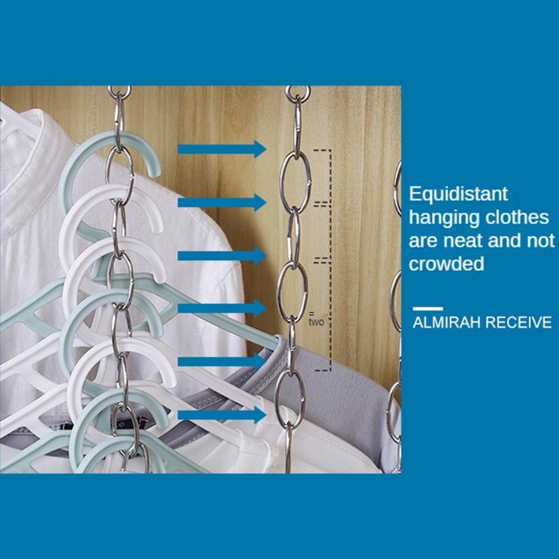 Space Saving Clothes Hanger Chain Stainless Steel Closet Metal Cascading Hangers Multi-port Ring with Hook NEW Arrival