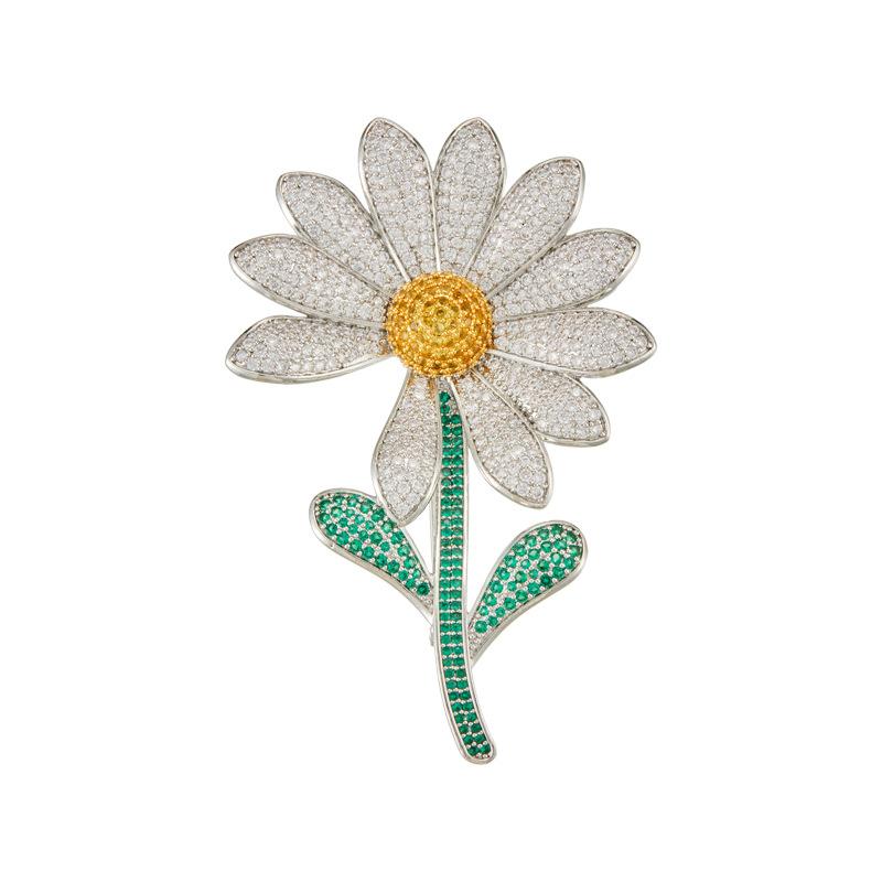 Temperament Big Daisy Brooch Women's Full Diamond Alloy Sunflower Pin Fashionable Light Luxury Clothes Bag Accessories Brooch