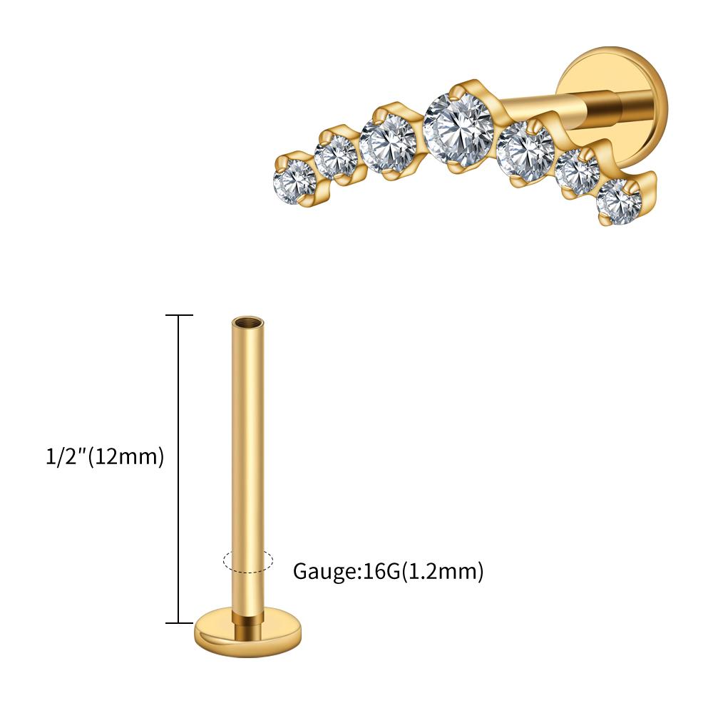 Pravý Velký ASTM F136 Titan 16G CZ Seskupený Climber Stud Náušnice Labret Helix Tragus Chrupavka Stud Plochý Zadní Piercing